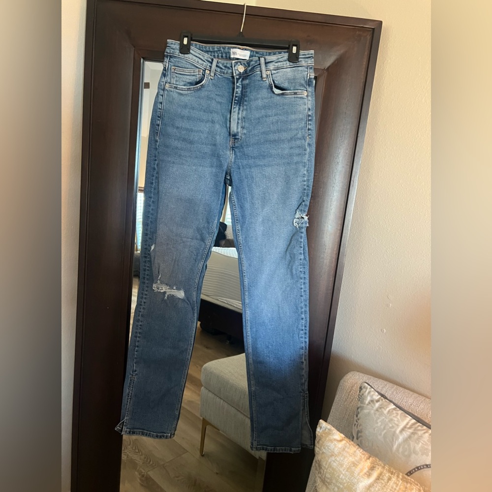 Zara size 10 ripped jeans with slots on bottom